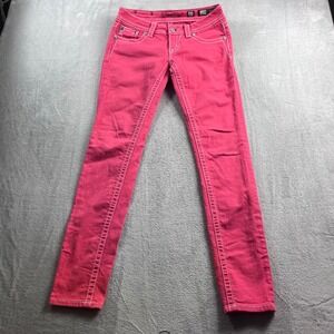 Miss Me Pink Skinny Jeans White Contrast Stitch JP5769S4 Size 27 Low Rise Denim